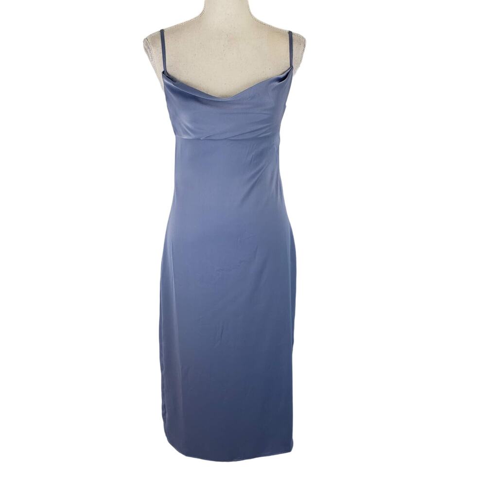 NWT WEWOREWHAT Empire Waist Cowl Neck Blue Satin Charmeuse Midi Slip Dress 00